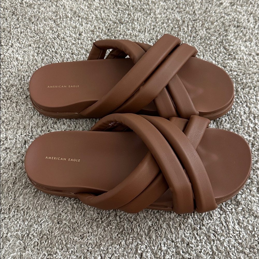 American Eagle Outfitters Brown Crisscross Slide Sandals - Picture 5 of 5